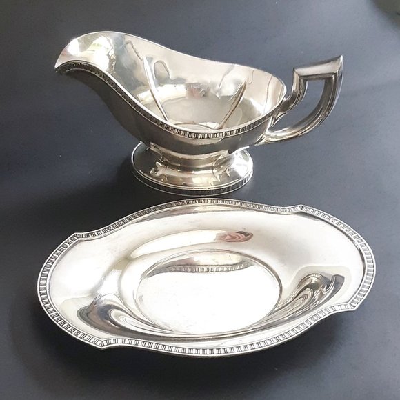VTG Silverplate Sauce Gravy Boat with Underplate Gorham Georgian Design Art Deco - Picture 5 of 10